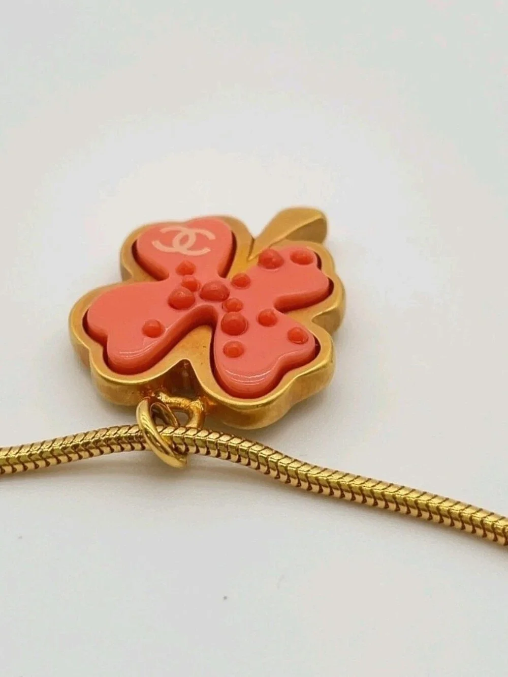 CHANEL Coco Mark Clover Pink Gold  Necklace